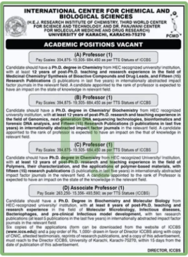 job advertisement Latest University Of Karachi ICCBS Jobs 2024