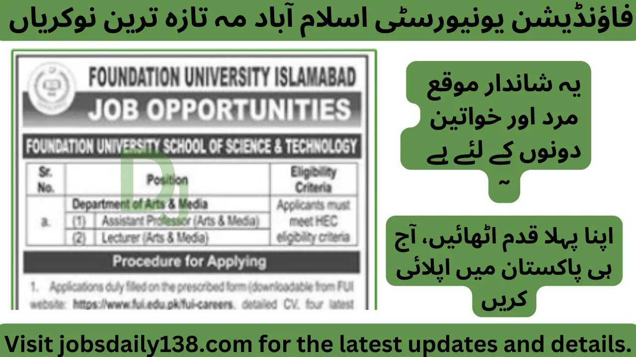 Latest Foundation University Islamabad Jobs 2025
