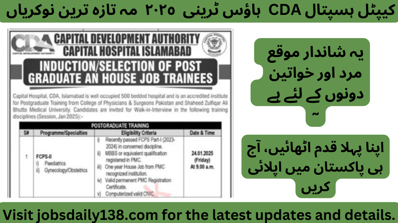 Latest House Trainees CDA Jobs 2025