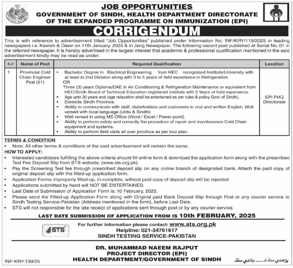 Health Department Karachi Job Advertisement 2025