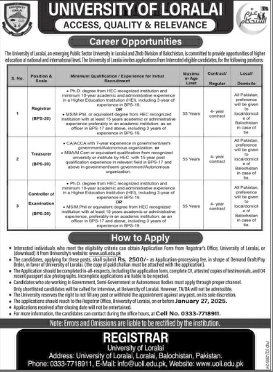University Of Loralai Jobs Advertisement 2025