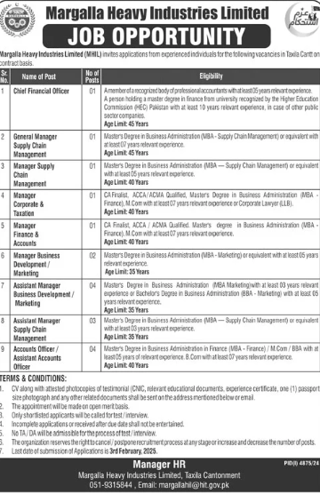 Margalla Heavy Industries Jobs Advertisement 2025